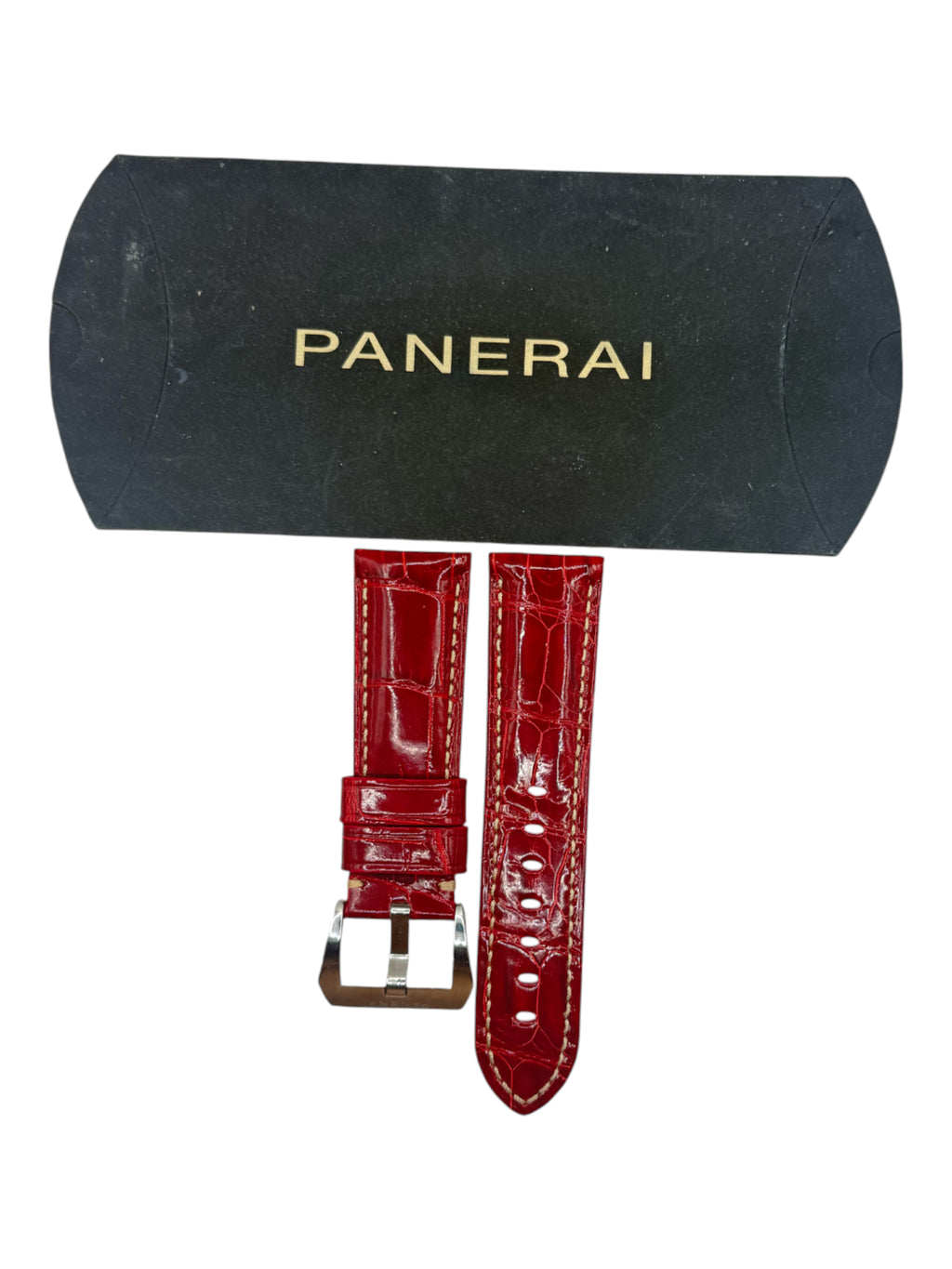 Panerai Red Shiny Alligator Leather Strap 24/22 with Tang Pin Buckle OEM