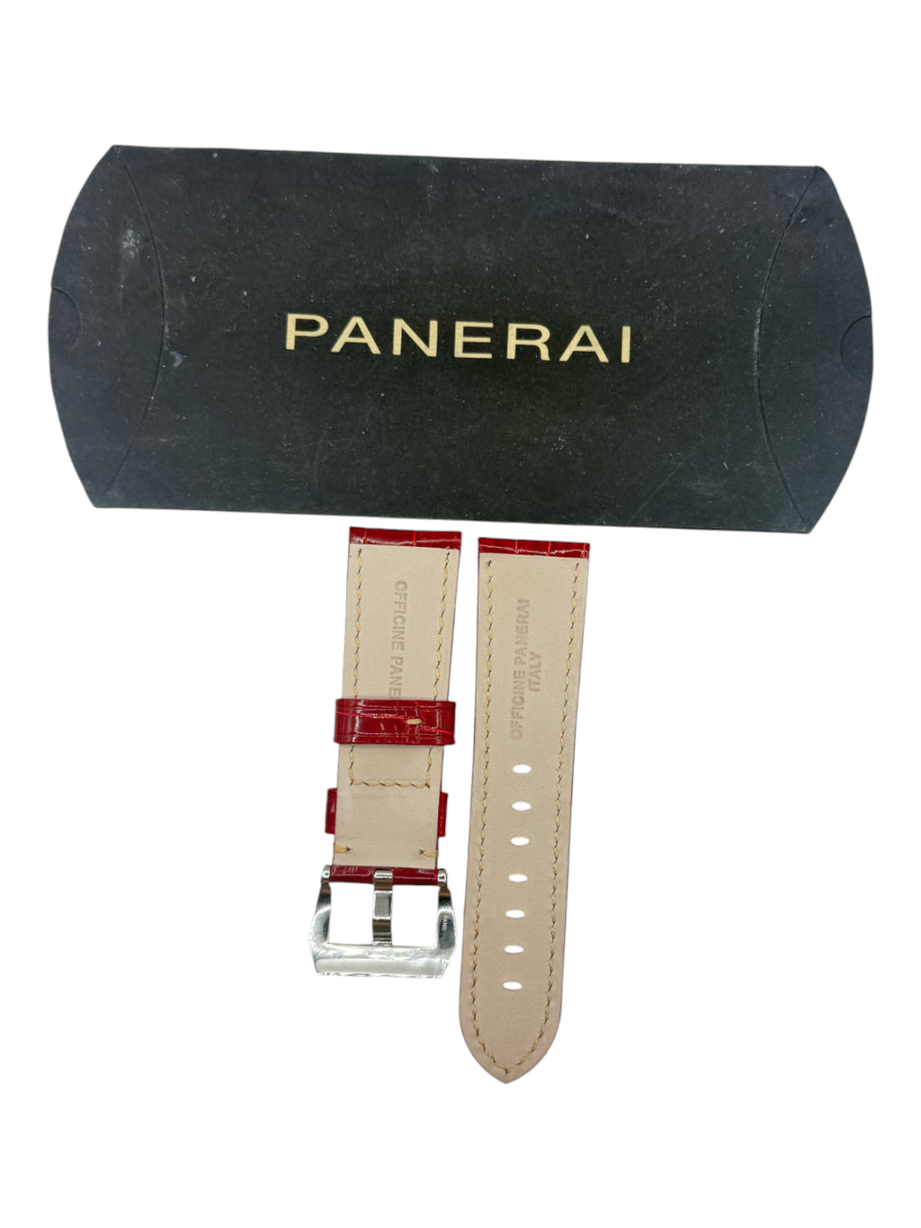 Panerai Red Shiny Alligator Leather Strap 24/22 with Tang Pin Buckle OEM