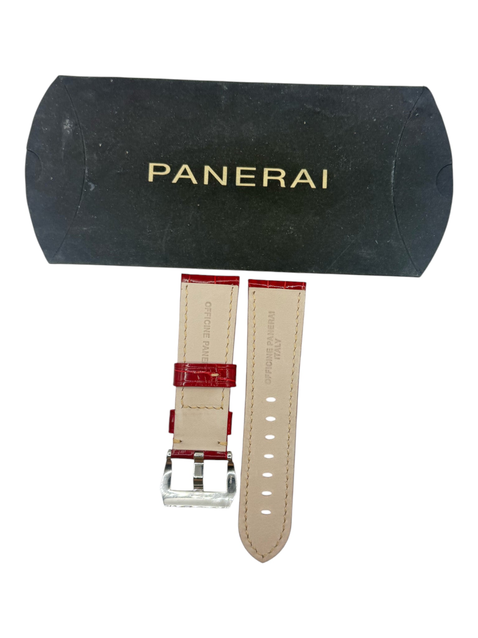 Panerai Red Shiny Alligator Leather Strap 24/22 with Tang Pin Buckle OEM