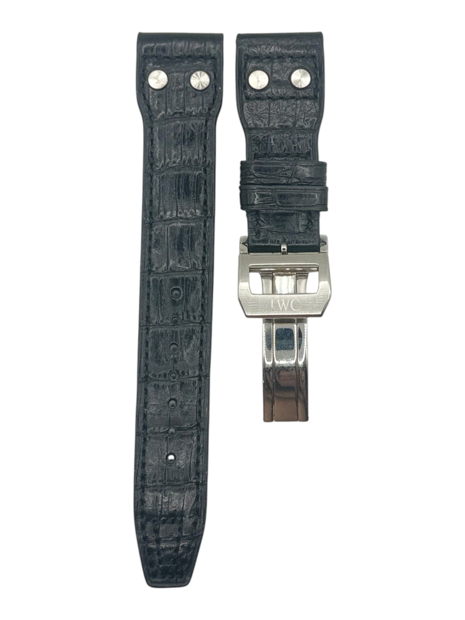 IWC Big Pilot Black Alligator Watch Rivets Strap – 22mm x 18mm | 145/55mm w/ Deployment Buckle